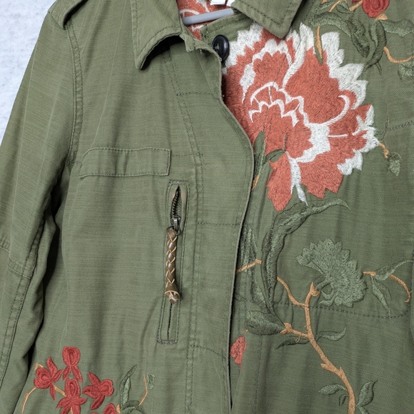 Anthropologie Olive Utility Cotton Jacket with Floral Embroidery Sz XS - Picture 14 of 14